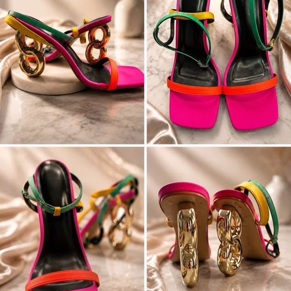 Vibrant Multicolor Gold-Chain Heel Sandals - Women